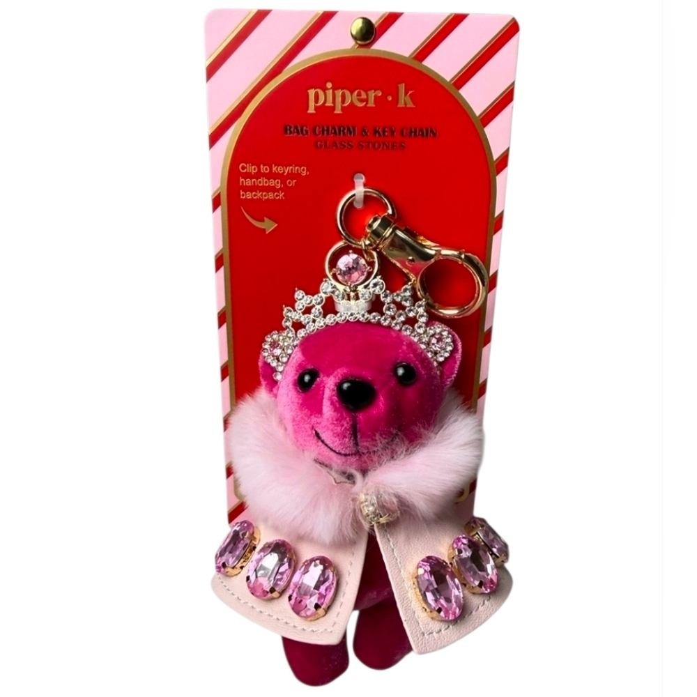 💕▪️Piper K▪️Pink Princess Bear Bag Charm with Rhinestones